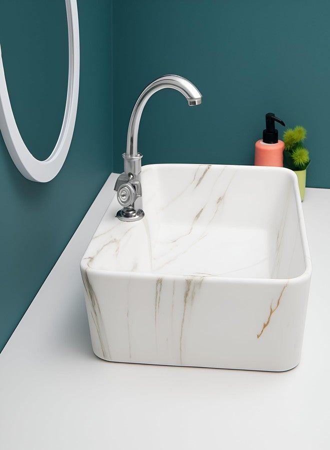 SEA SHORE حوض حمام سيراميك فاخر من سي شور - حوض غسيل مستورد بتصميم أنيق يوضع على سطح الطاولة، أبيض وأسود (20 × 15 × 5.5 بوصة) - Image 4